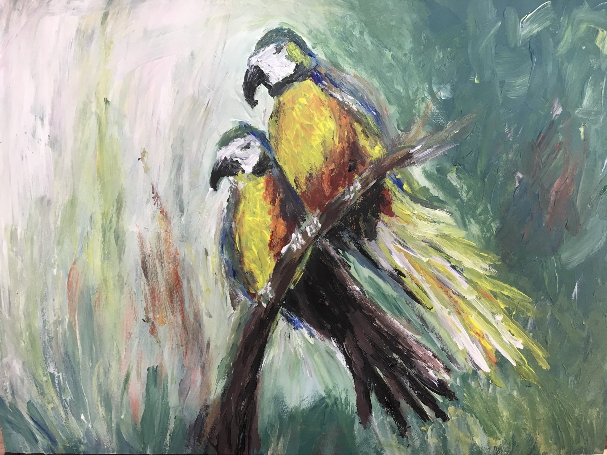 Parrots - acrylic painting painted on board