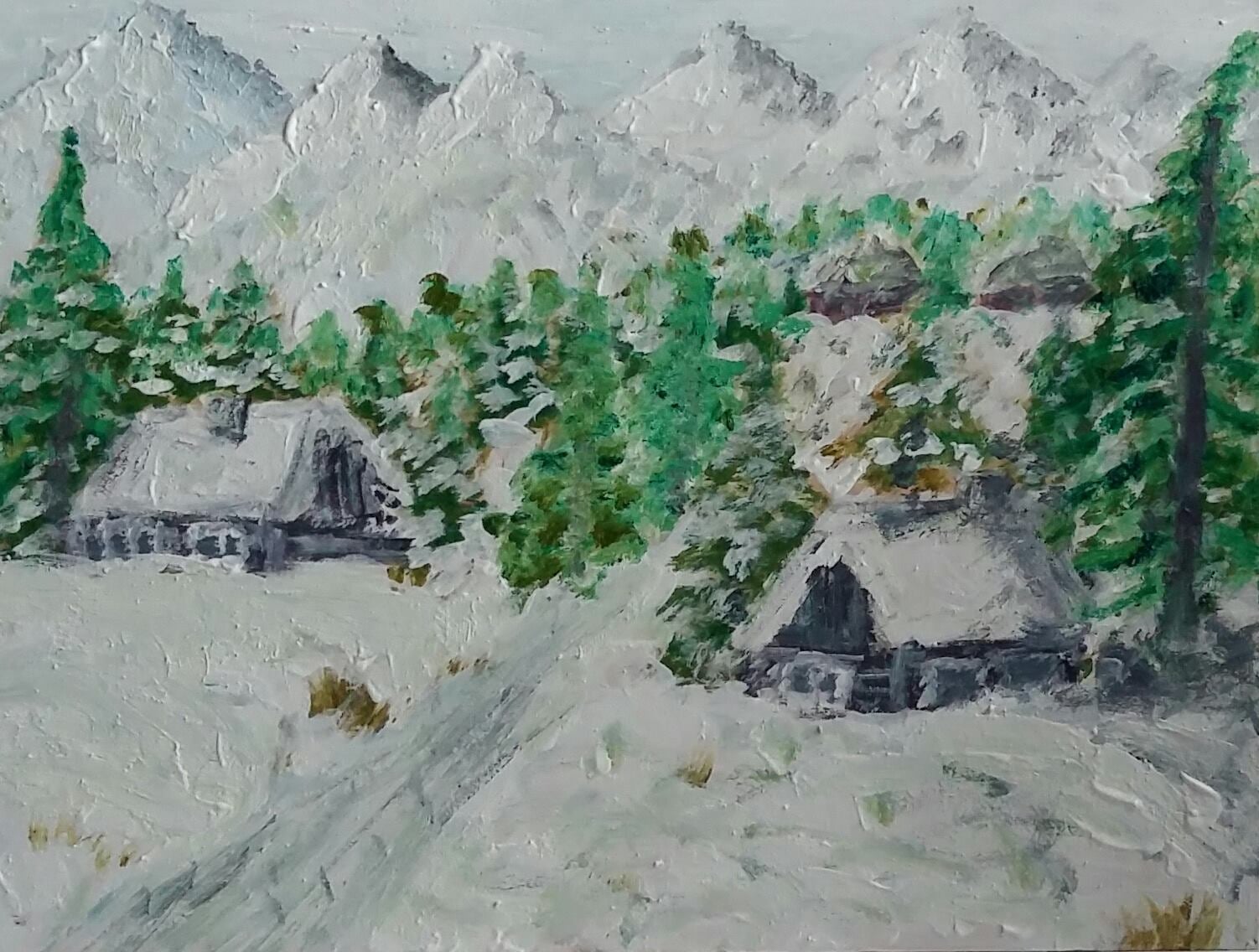 Winter in the mountains - acrylic painting on board