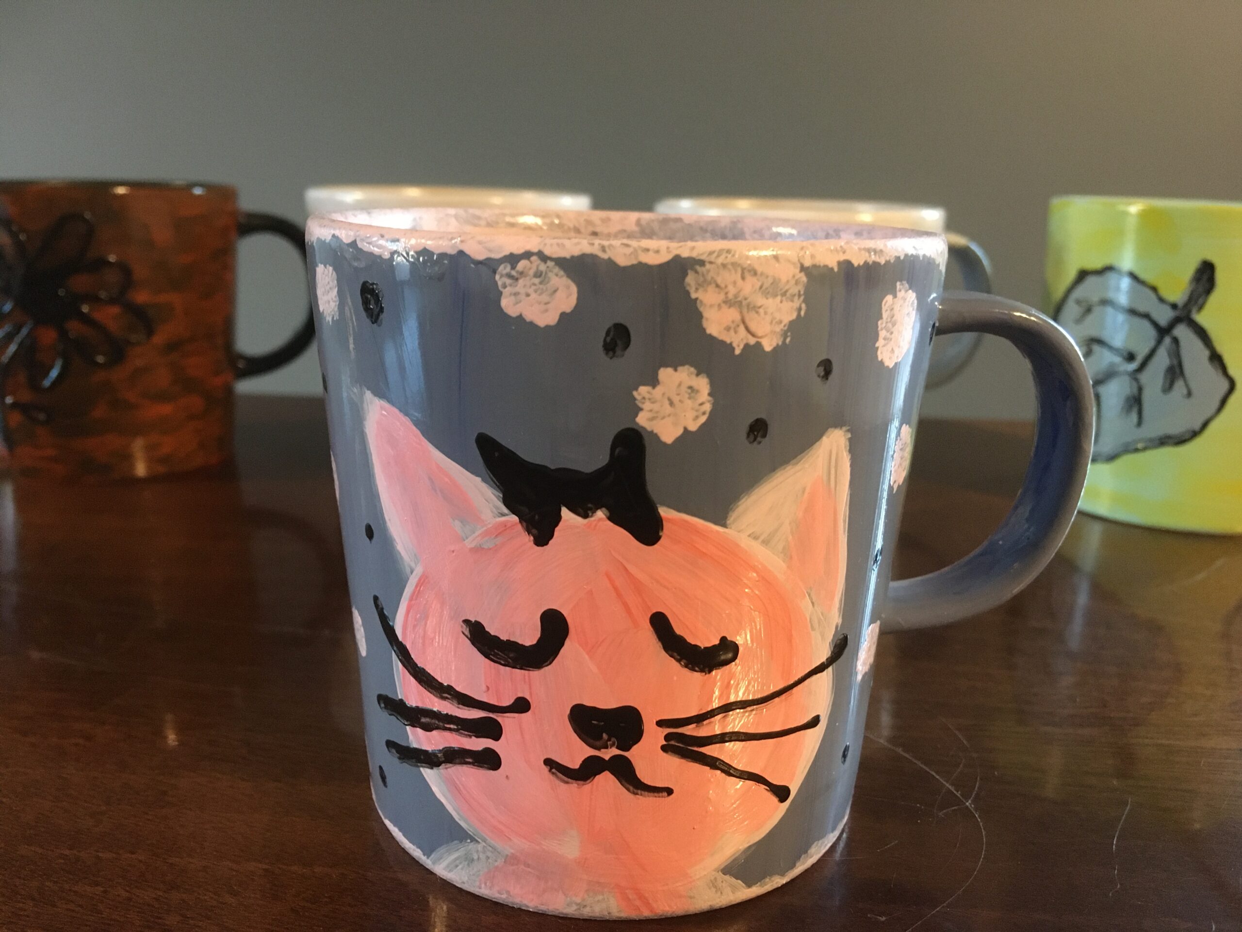 Pink kitten - hand-painted mug