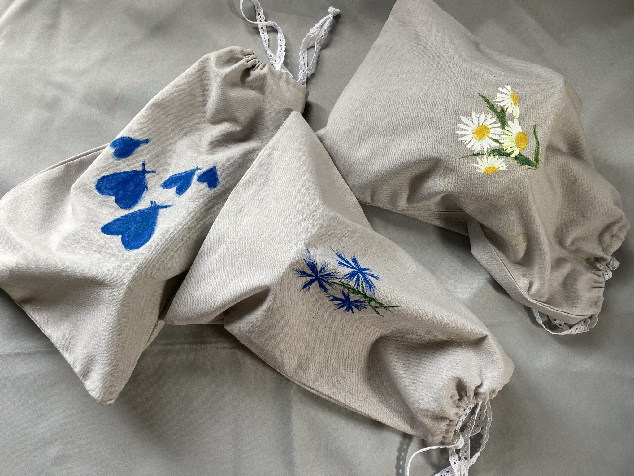 Linen bread bags - hand-painted