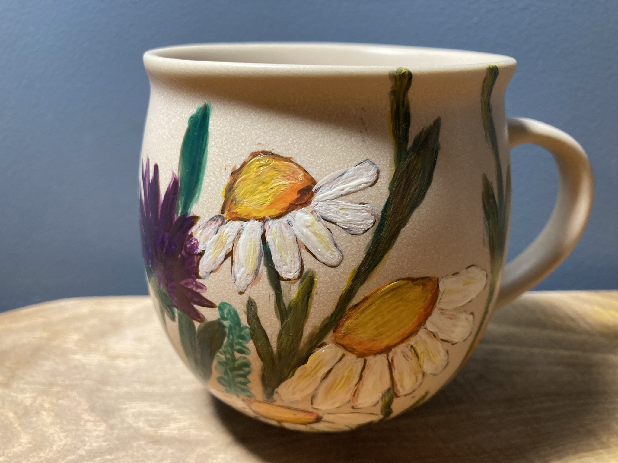 Pink mug hand-painted with flowers