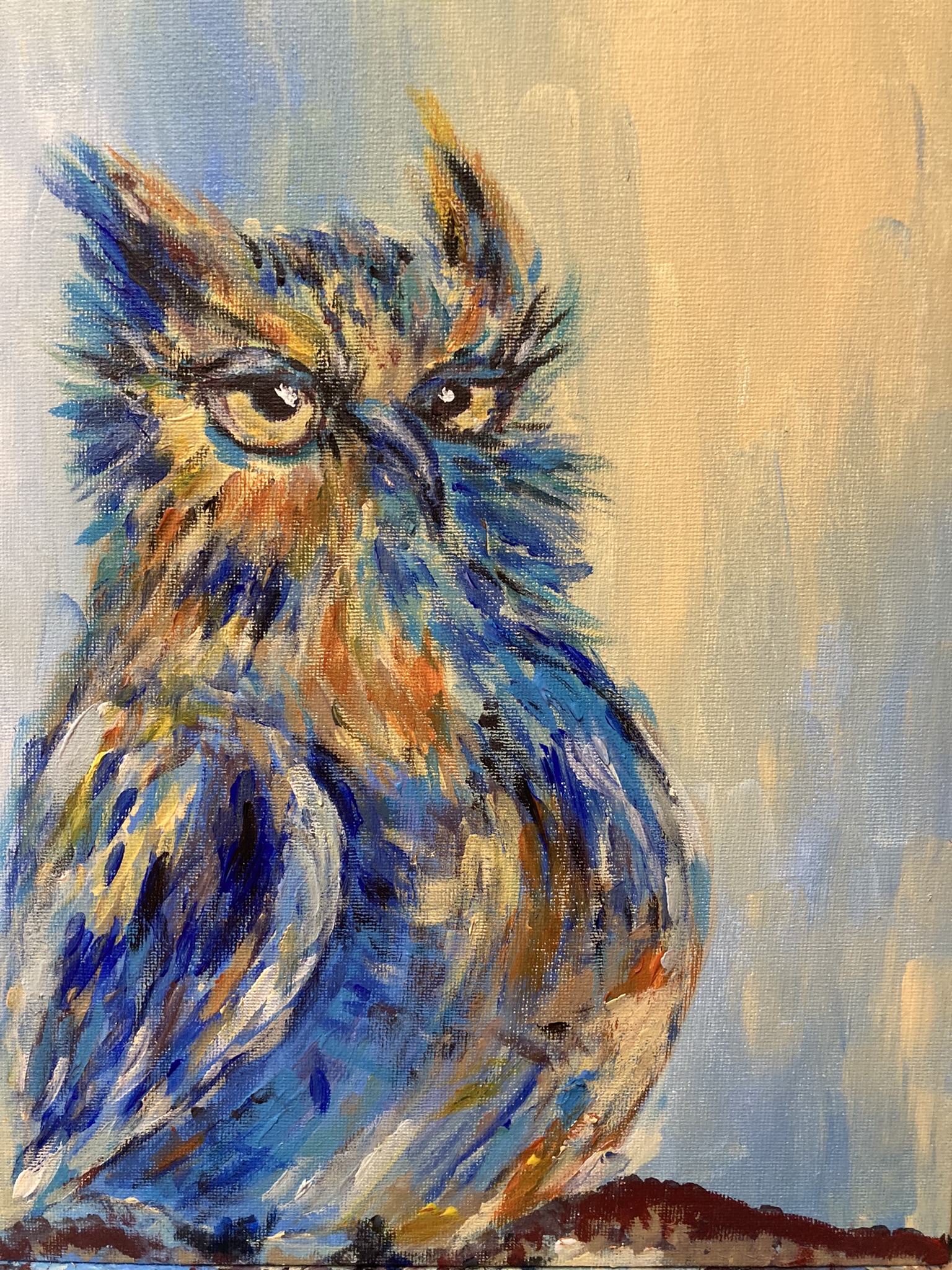 Colorful owl - acrylic painting on canvas