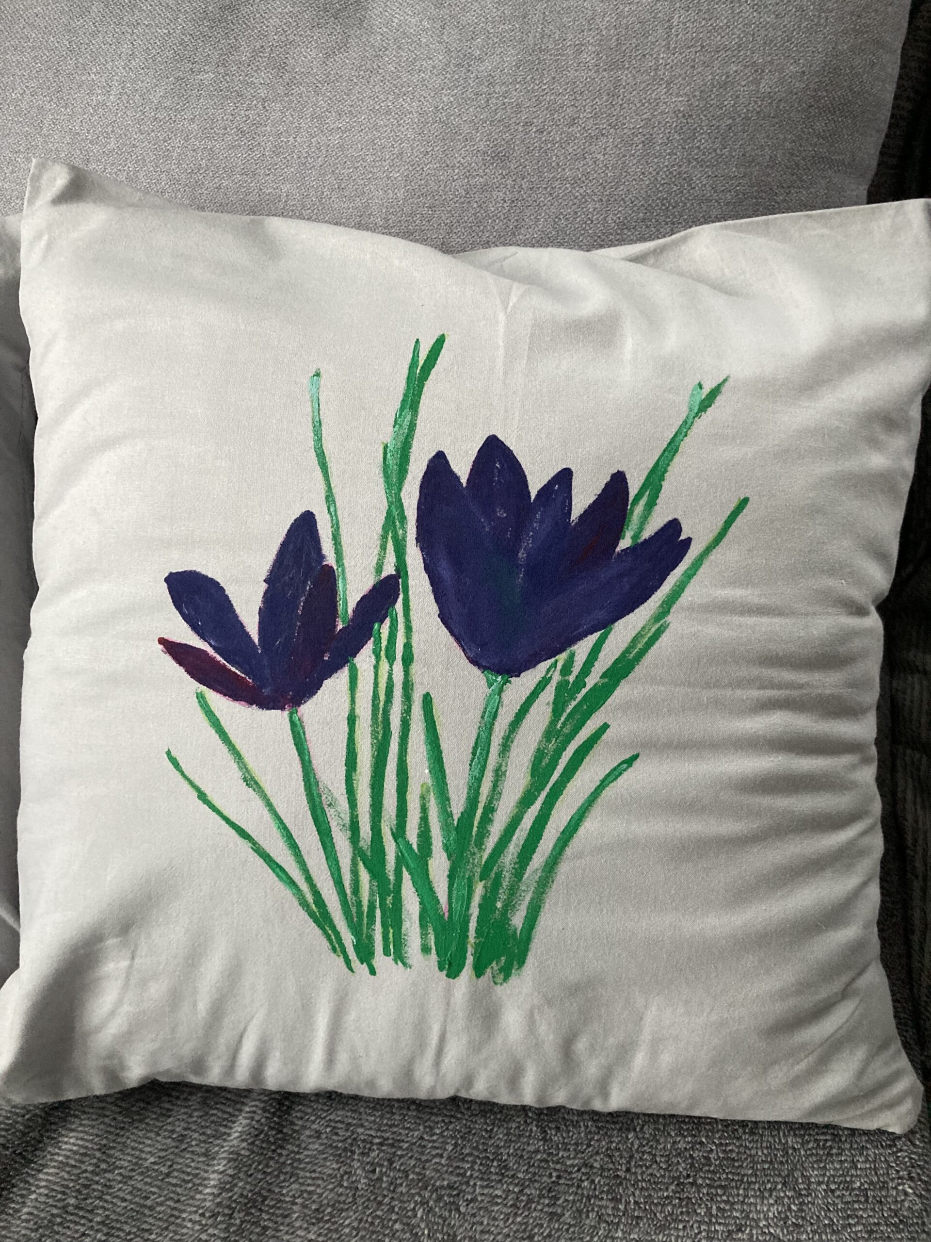 Pillowcase hand-painted with crocuses