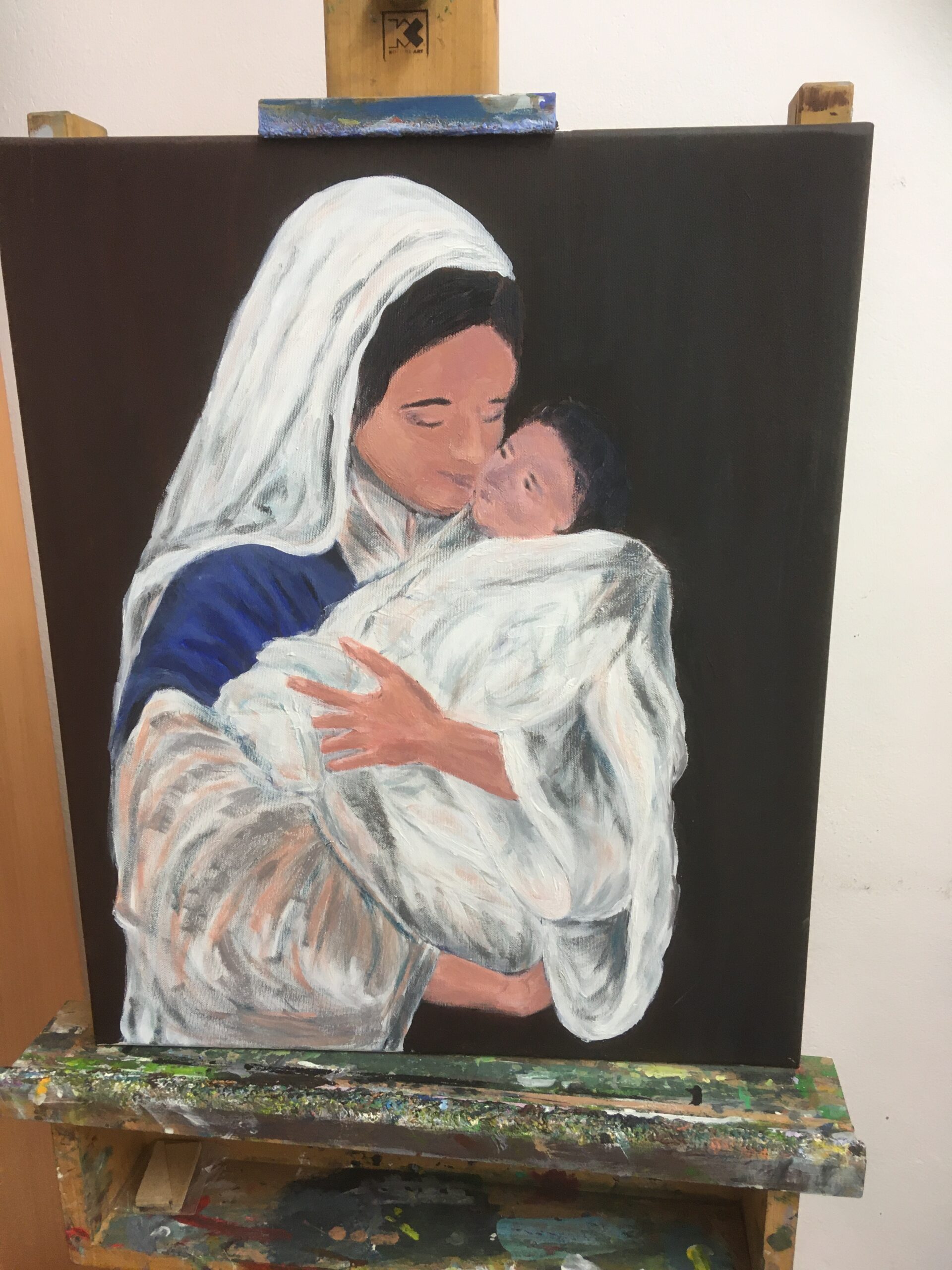 Mary with baby - acrylic painting on canvas