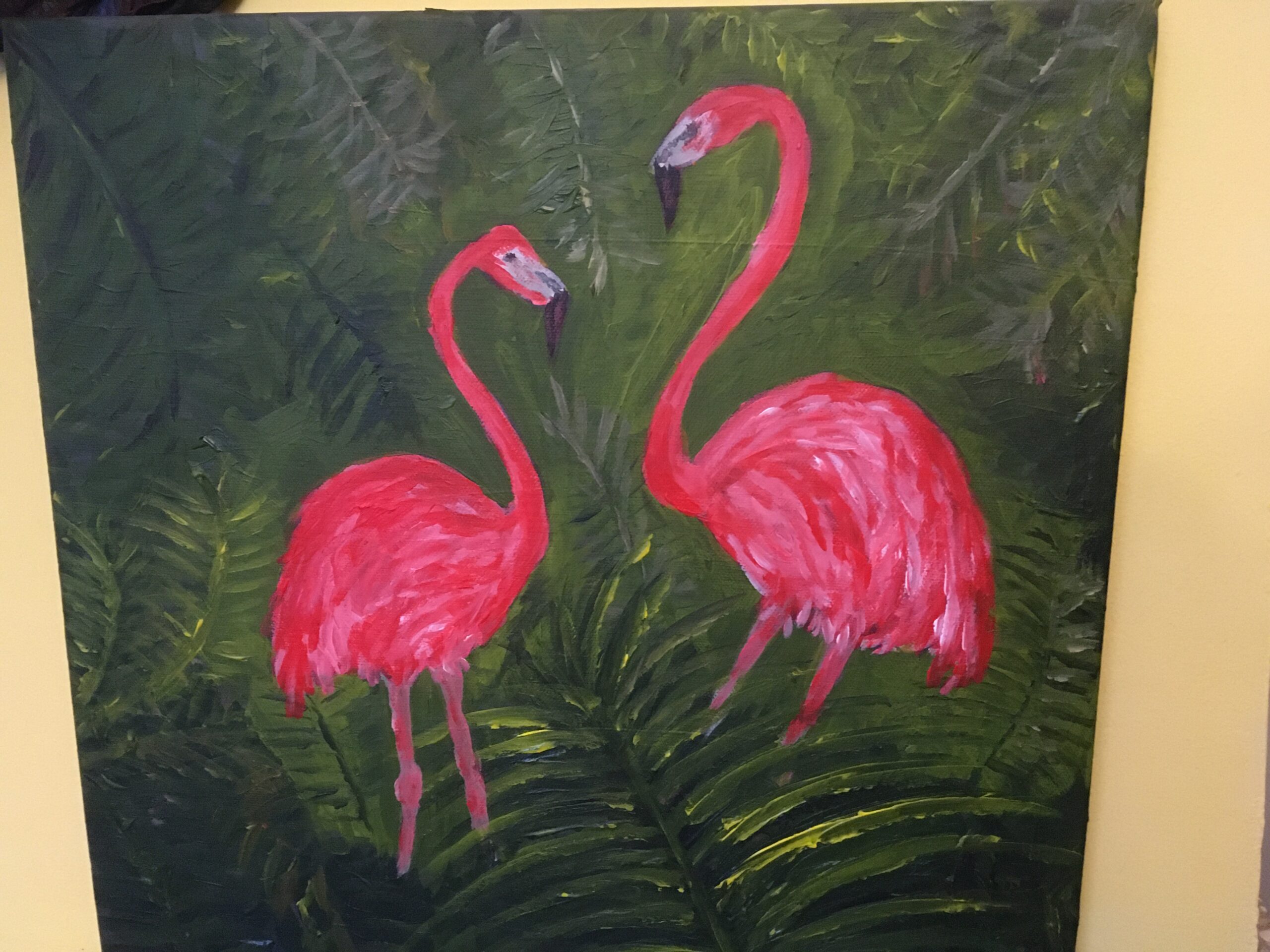 Flamingos - acrylic painting on board